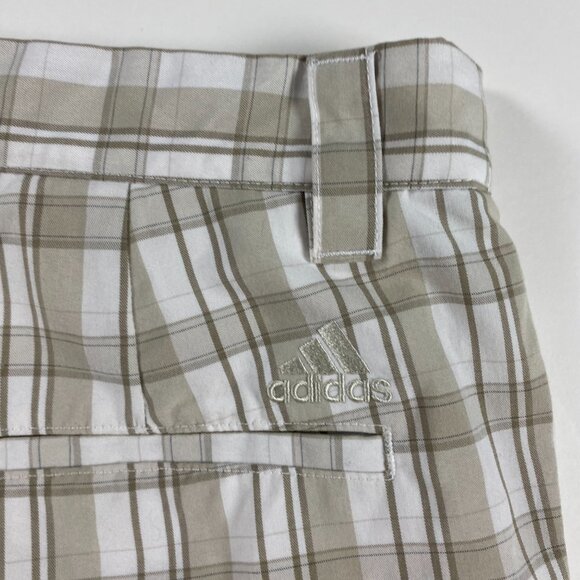Adidas Flat Front Golf Short Mens Size 34 Brown White Check Stretch - Picture 4 of 11